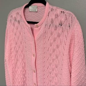 Vintage Baby Pink Woven Crochet Women’s Cardigan